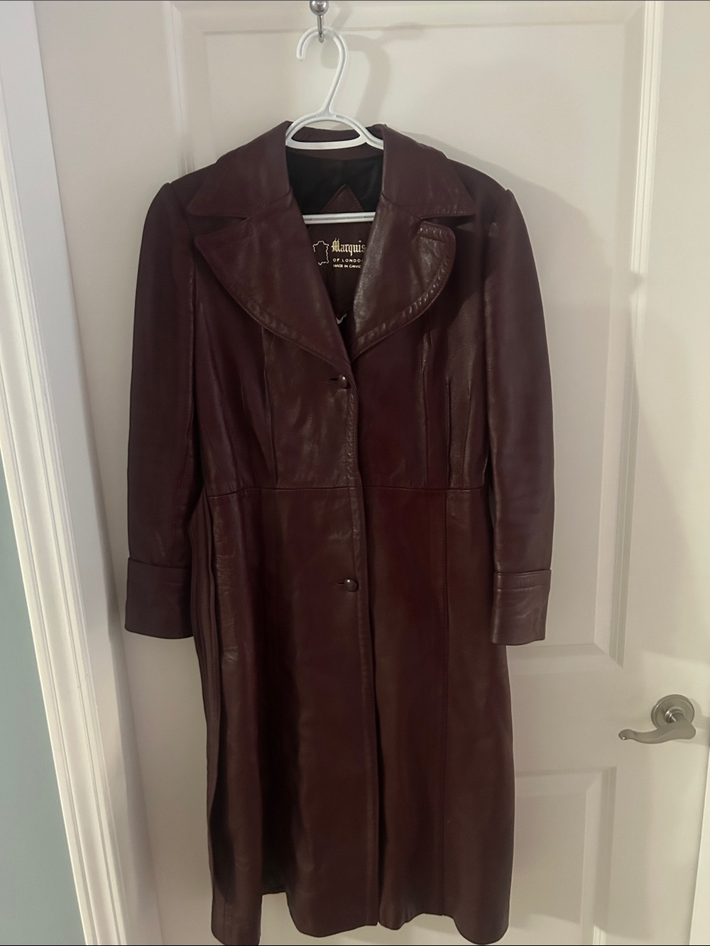 Vintage 70s Marquis of London Cherry Leather Long Coat - Size 12